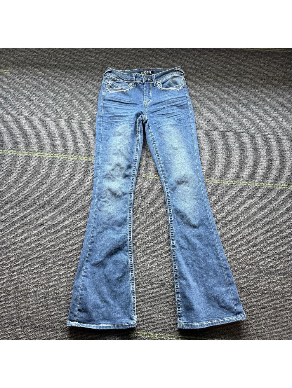 Almost Famous Y2k Lowrise Flare Jeans Womens Embroidered Stitching Bellacore sz0